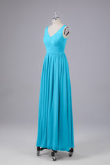 Elegant A-line V Neck Straps Chiffon Bridesmaid Dresses