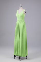 Elegant A-line V Neck Straps Chiffon Bridesmaid Dresses