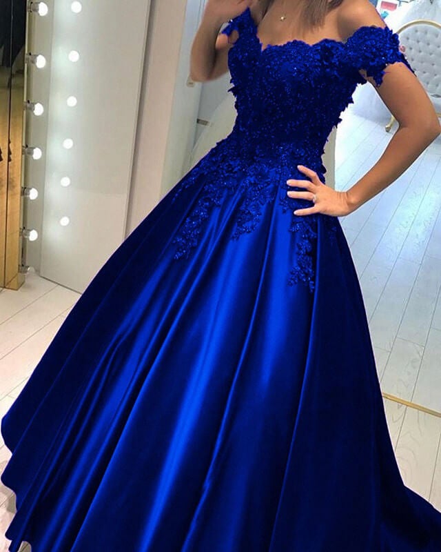 Elegant Ball Gown Prom Dresses Off The Shoulder Lace Beaded