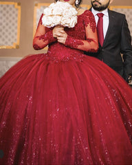 Elegant Ball Gown Quinceanera Dresses Lace Long Sleeves