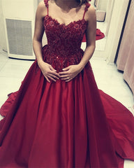 Elegant Beaded Lace Prom Ball Gown Sweetheart Dresses