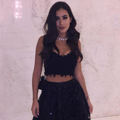 Elegant Black Two Piece Prom Dress Lace Ball Gown