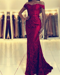 Elegant Mermaid Lace Prom Evening Dresses Off The Shoulder