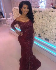 Sleeved Lace Mermaid Evening Dress Split Prom Gowns
