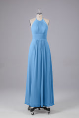 Elegante chiffon halter vloer lengte bruidsmeisje jurken