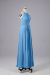 Elegante chiffon halter vloer lengte bruidsmeisje jurken