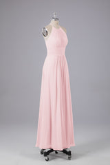 Elegante chiffon halter vloer lengte bruidsmeisje jurken