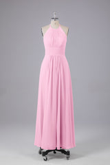 Elegante chiffon halter vloer lengte bruidsmeisje jurken