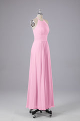 Elegante chiffon halter vloer lengte bruidsmeisje jurken