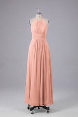 Elegante chiffon halter vloer lengte bruidsmeisje jurken