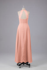 Elegante chiffon halter vloer lengte bruidsmeisje jurken