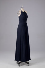 Elegante chiffon halter vloer lengte bruidsmeisje jurken