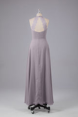 Elegante chiffon halter vloer lengte bruidsmeisje jurken