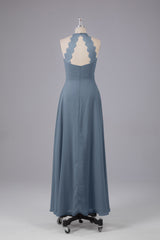 Elegante chiffon halter vloer lengte bruidsmeisje jurken