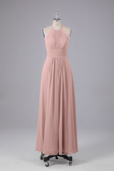 Elegante chiffon halter vloer lengte bruidsmeisje jurken