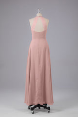 Elegante chiffon halter vloer lengte bruidsmeisje jurken
