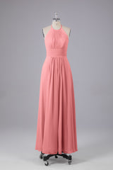 Elegante chiffon halter vloer lengte bruidsmeisje jurken