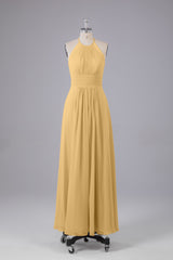 Elegante chiffon halter vloer lengte bruidsmeisje jurken