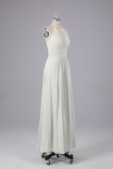 Elegante chiffon halter vloer lengte bruidsmeisje jurken