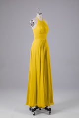 Elegante chiffon halter vloer lengte bruidsmeisje jurken