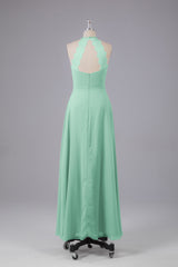 Elegante chiffon halter vloer lengte bruidsmeisje jurken