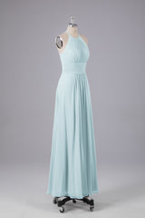 Elegante chiffon halter vloer lengte bruidsmeisje jurken