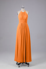 Elegante chiffon halter vloer lengte bruidsmeisje jurken