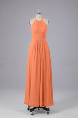 Elegante chiffon halter vloer lengte bruidsmeisje jurken
