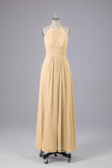 Elegante chiffon halter vloer lengte bruidsmeisje jurken