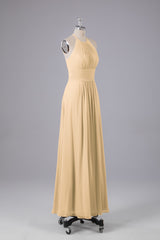 Elegante chiffon halter vloer lengte bruidsmeisje jurken