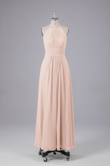 Elegante chiffon halter vloer lengte bruidsmeisje jurken