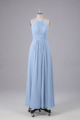 Elegante chiffon halter vloer lengte bruidsmeisje jurken