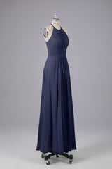 Elegante chiffon halter vloer lengte bruidsmeisje jurken