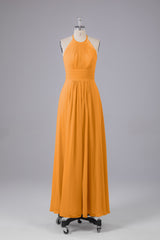 Elegante chiffon halter vloer lengte bruidsmeisje jurken