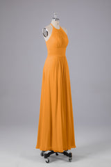 Elegante chiffon halter vloer lengte bruidsmeisje jurken