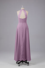 Elegante chiffon halter vloer lengte bruidsmeisje jurken