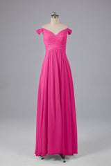 Elegante chiffon van de schouder open achteren lange bruidsmeisjekleding
