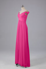 Elegante chiffon van de schouder open achteren lange bruidsmeisjekleding