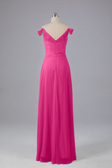 Elegante chiffon van de schouder open achteren lange bruidsmeisjekleding