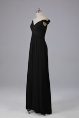 Elegante chiffon van de schouder open achteren lange bruidsmeisjekleding
