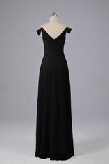 Elegante chiffon van de schouder open achteren lange bruidsmeisjekleding