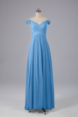 Elegante chiffon van de schouder open achteren lange bruidsmeisjekleding