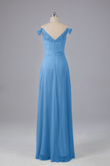Elegante chiffon van de schouder open achteren lange bruidsmeisjekleding