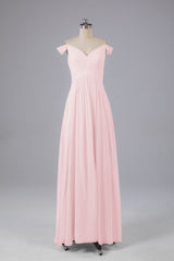 Elegante chiffon van de schouder open achteren lange bruidsmeisjekleding