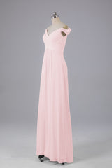 Elegante chiffon van de schouder open achteren lange bruidsmeisjekleding