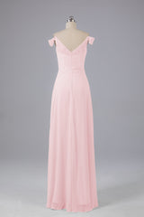 Elegante chiffon van de schouder open achteren lange bruidsmeisjekleding