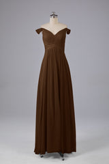 Elegante chiffon van de schouder open achteren lange bruidsmeisjekleding