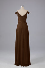 Elegante chiffon van de schouder open achteren lange bruidsmeisjekleding