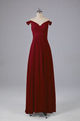 Elegante chiffon van de schouder open achteren lange bruidsmeisjekleding