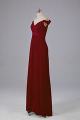 Elegante chiffon van de schouder open achteren lange bruidsmeisjekleding